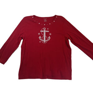 Hastings & Smith Red Pullover Women Top Anchor P XL Embellished Boating Sailing